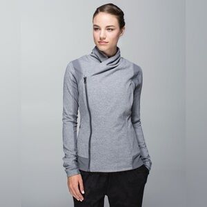 LULULEMON Gray Heathered Bhakti Yoga Flattering Jacket Double Zipper Thumb Hole